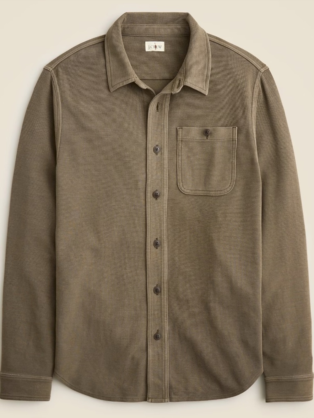 J. Crew Men's Cotton Waffle Shirt Olive Medium
